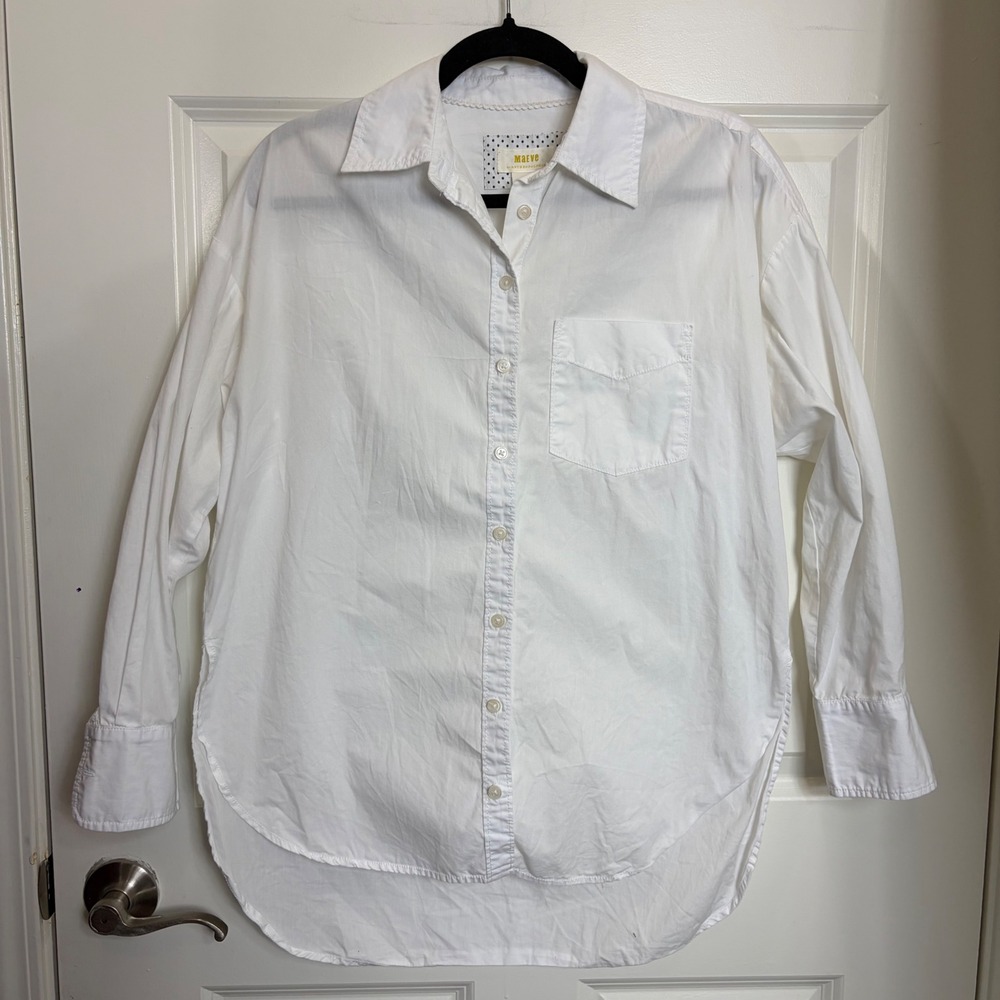 Maeve by Anthropologie White Cotton Button Down Shirt High Low Blouse XS